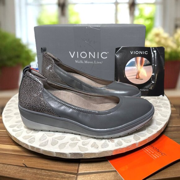 Vionic Jacey Orthotic Supportive Leather Leopard Comfort Wedge Women’s 7.5 Wide - Picture 7 of 13